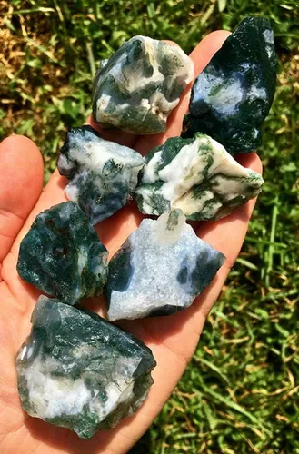 Vista 2 de Zenkeeper Piedra de cristal de ágata musgo cruda, de 1 libra, piedras preciosas en bruto, para pulir, taxar, pulido, envoltura de alambre, curación