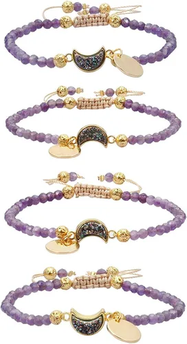 Vista 5 de TUMBEELLUWA Pulseras de cuentas de piedra facetada de 0.157in, pulsera de cristal curativo en forma de media luna, joyería hecha a mano para mujer