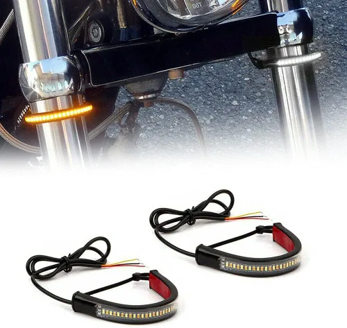 Vista 7 de Juego de 2 barras de luz LED flexibles ámbar para horquilla, señal intermitente DRL, luz de circulación diurna, impermeable, ajustables, kit