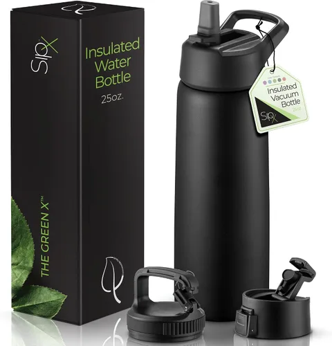 Vista 23 de SIPX™ Botella de Agua Aislada de 18 oz con 3 Tapas – Acero Inoxidable a Prueba de Fugas, Triple Aislamiento – Frío 24 Horas/Caliente 12 Horas