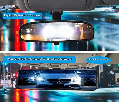 Vista 4 de Espejo retrovisor universal con clip, 11.4 pulgadas, gran angular, antirreflejo, tinte azul, 2 espejos de punto ciego