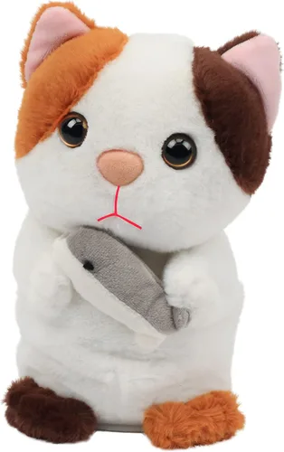 Vista 9 de Hopearl Gatito parlante repite lo que dices, gato con pez, juguete animado interactivo eléctrico, juguete de peluche para niños pequeños, 7 pulgadas