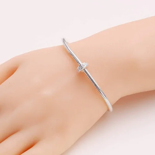 Vista 6 de 925 plata esterlina espaciador encanto grano con CZ transparente para pulseras Pandora Charms