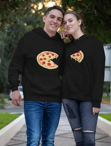 Vista 5 de The Missing Piece Pizza - Sudadera con capucha a juego para parejas, él y ella