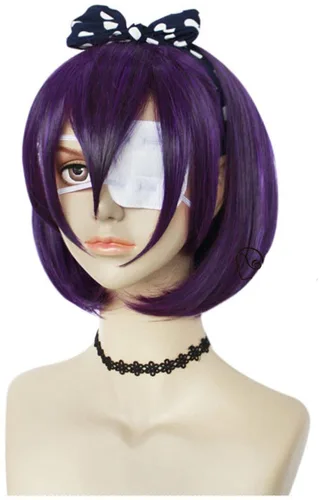 Vista 2 de Ikishima Midari - Peluca de cosplay de anime para Kakegurui, accesorios con máscara de ojos y diadema, peluca Coser