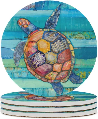 Vista 14 de Van Gogh - Juego de 4 posavasos abstractos de cerámica de diatomita absorbentes con base de corcho, protección de mesa, adecuados para mesas de Gato