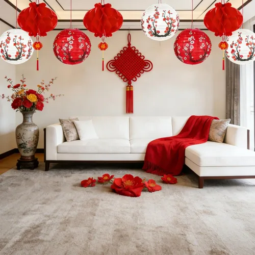 Vista 7 de Hibach - Juego de 26 linternas de papel chinas japonesas con flor de cerezo rojo, 12 x 8 pulgadas para temática asiática, cumpleaños, hogar
