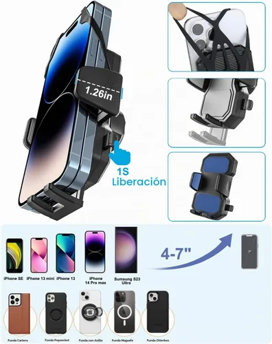 Vista 7 de Soporte de teléfono para bicicleta giratoria de cuello de cisne, clip para manubrio, soporte para teléfono celular para bicicleta de ejercicio