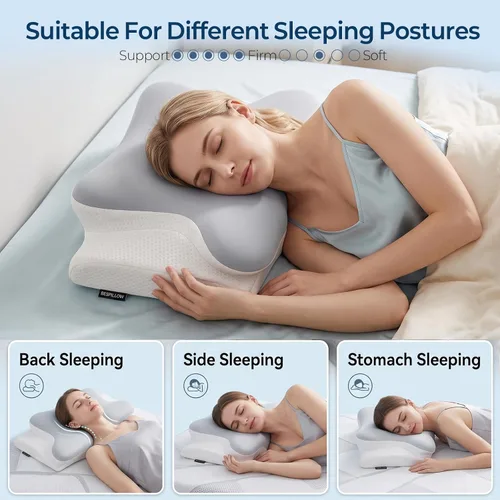 Vista 6 de Almohada cervical para aliviar el dolor de cuello, almohada cervical ergonómica para dormir, almohadas refrescantes de espuma viscoelástica