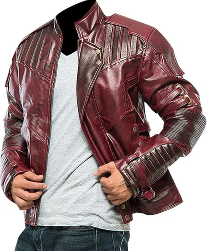Vista 4 de LP-FACON Disfraz de superhéroe Star Biker Maroon Cosplay Chaqueta de cuero sintéticoreal