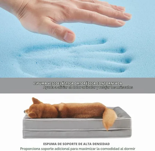 Vista 2 de Friends Forever - Cama ortopédica para perros medianos, cama de espuma viscoelástica impermeable para perros M con funda extraíble y lavable, gris
