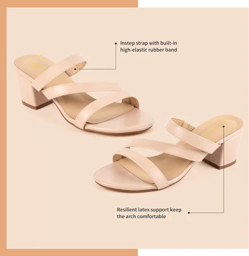 Vista 3 de Sandalias de tacón bajo y grueso para mujer, color dorado, nude, negro y plateado, sandalias de tacón abierto para vestido de boda