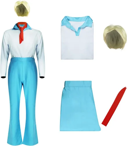 Vista 2 de LILLIWEEN Conjunto de camisa y pantalones de manga corta para hombre, películas clásicas, personajes, cosplay, disfraz de Halloween para adultos