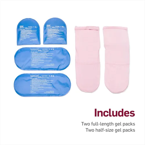 Vista 3 de Calcetines de terapia de frío rosa de NatraCure - Zapatillas reutilizables con gel de hielo congelado para pies, artritis, neuropatía, fascitis