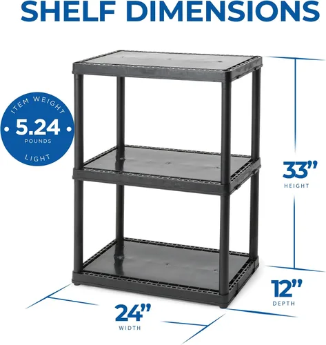 Vista 3 de Gracious Living Sistema de organización de almacenamiento de 3 estantes de altura fija, uso ligero, sólido, de 12 x 24 x 33 pulgadas, para hogar