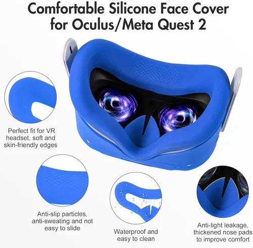 Vista 3 de AMLINK VR Silicone Cover Accessories for Oculus Quest 2, VR Shell Cover Protective, Silicone Face Cover, Adjustable Strap Controller Grip Cover and