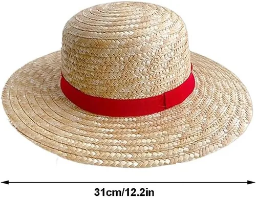Vista 5 de Sombrero de paja Luffy sombrero de cosplay sombreros para Halloween, disfraz de actuación, sombrero de paja para hombres, mujeres y niños, correa