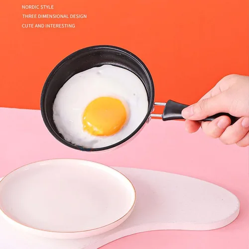 Vista 6 de Mini sartén, huevos de acero inoxidable, panqueques para evitar el palo, olla de inducción redonda para desayuno, sartén pequeña con mango largo