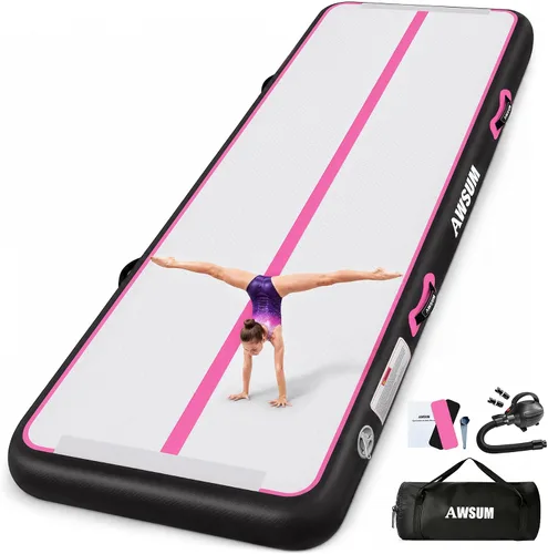 Vista 10 de AWSUM Inflatable Gymnastics Mat, Air Tumbling Mat with Pump for Home & Gym Azul/Azul