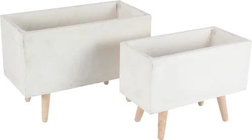 Vista 18 de CosmoLiving by Cosmopolitan - Maceta geométrica de óxido de magnesio para interiores y exteriores, maceta hexagonal grande con patas de madera