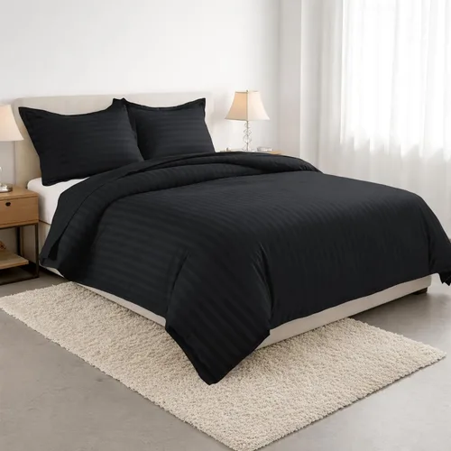 Vista 2 de Elegant Comfort Silky-Soft - Juego de funda de edredón de 3 piezas, calidad hotelera, 1500, sin arrugas, tamaño matrimonial/queen, color negro