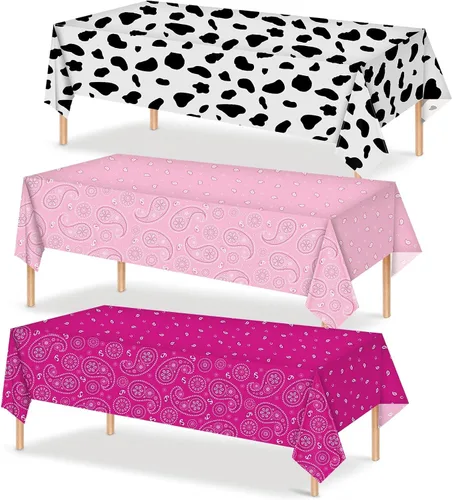 Vista 17 de Tatuo Mantel de fiesta del oeste con estampado de cachemira, mantel de bandana, mantel de plástico rectangular con flores para fiesta temática