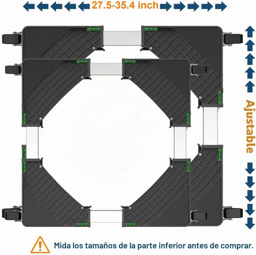Vista 3 de Base móvil mejorada para refrigerador con 8 ruedas con bloqueo y 4 pies resistentes 27.5"-35.4" Carrito ajustable para muebles para lavadora Negro