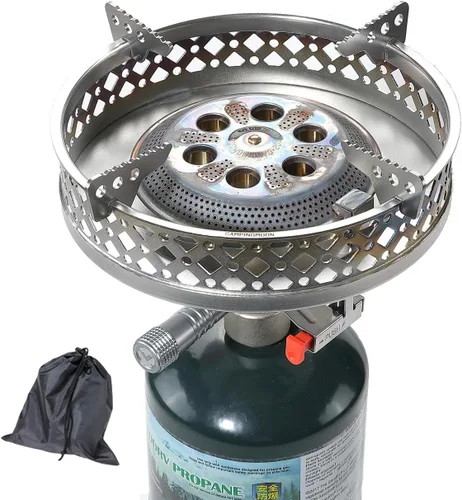 Vista 10 de CAMPINGMOON Estufa de propano con tapa para botella, cilindro de 1 libra PG-4ST (juego de estufa + estabilizador)