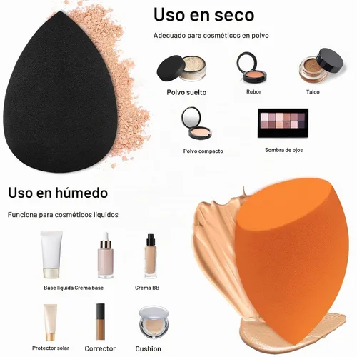 Vista 3 de 12 piezas de set de esponjas de maquillaje profesional, esponjas suaves y sin látex para aplicar maquillaje en la cara, esponjas cosméticas 12