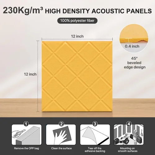 Vista 6 de Paquete de 12 paneles de pared insonorizados, autoadhesivos, paneles acústicos, paneles de absorción de sonido, paneles a prueba de sonido