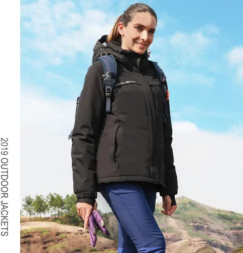 Vista 14 de CAMEL CROWN - Chamarra de esquí para mujer, impermeable, con capucha desmontable, rompevientos, forro polar, parka para lluvia