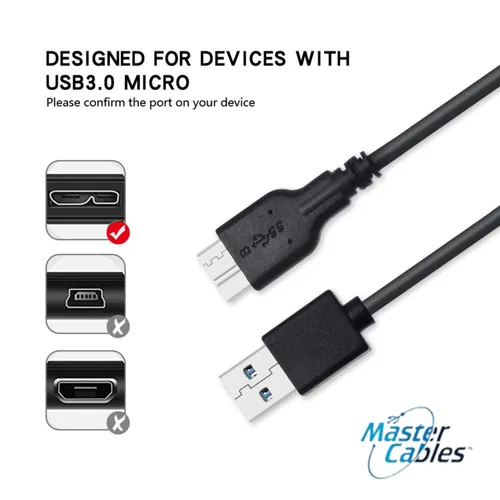 Vista 3 de Master Cables Cable de transferencia de datos USB 3.0 compatible con discos duros externos LaCie - Reemplazo USB tipo A a cable micro USB B
