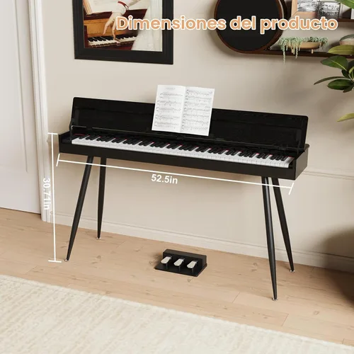 Vista 5 de Piano digital con peso completo de 88 teclas, teclado eléctrico vertical de madera con acción de martillo progresivo, unidad de 3 pedales, soporte