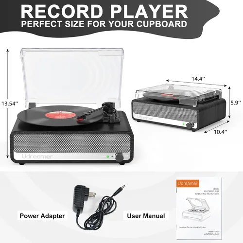 Vista 7 de Reproductor de discos de vinilo con altavoces integrados, tocadiscos de 3 velocidades con Bluetooth 5.3 más reciente, entrada AUX, conector