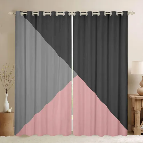 Vista 30 de Cortinas opacas de 38 pulgadas de ancho x 45 pulgadas de largo, cortinas opacas de triángulo geométrico naranja, negro, gris claro, cortinas