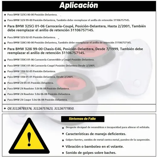 Vista 5 de Kit de bujes de brazo de control delantero inferior compatible con BMW E46 E85 325i 330i Z4 99-06