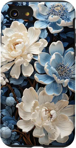 Vista 18 de iPhone 16 Chinoiserie Floral Toile Blue and White Case