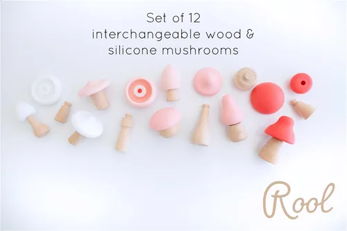Vista 2 de Pink Mushroom Woodland Kids Garden Fungi Juego de decoración de mesa de hongos - Juguetes de madera - 12 piezas