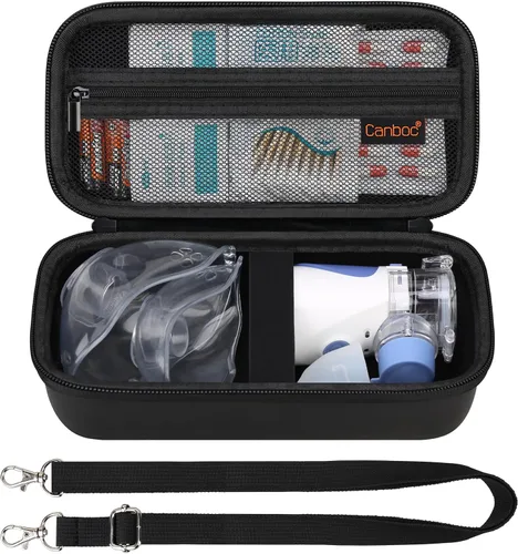 Vista 12 de Canboc Estuche de viaje para nebulizador inhalador portátil de mano, nebulizador de compresión para el hogar para adultos y niños, bolsillo de malla