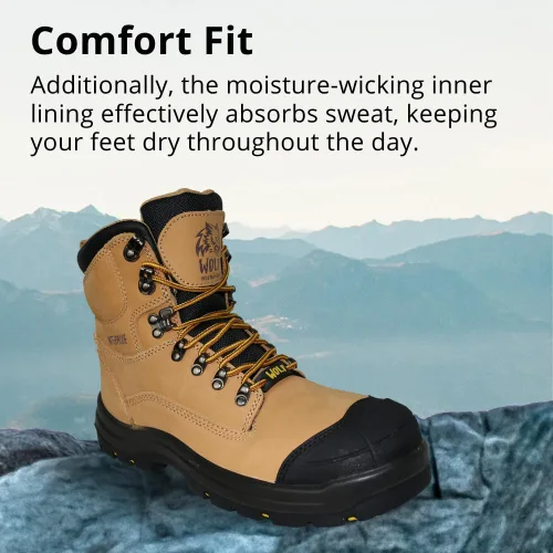 Vista 4 de WOLF Work Boot 100% Waterproof Genuine Leather Oil, Impact, Compression & Puncture Resistant Electrical Hazards Non-Slip Sole Padded