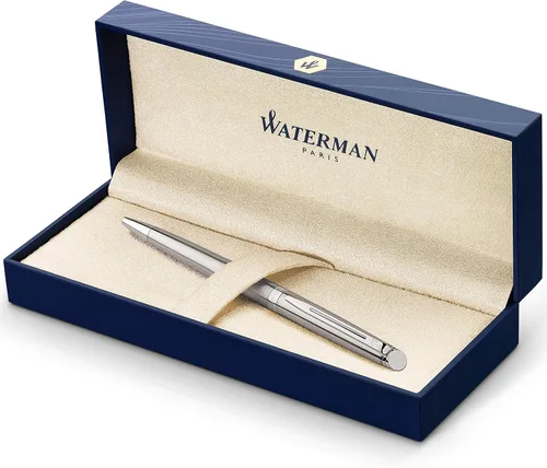 Vista 5 de Waterman Expert - Bolígrafo negro CT, punta media, bolígrafo hemisferio de tinta azul, acero inoxidable con borde cromado, punta media con cartucho