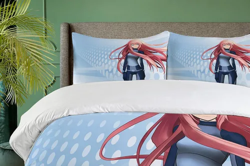 Vista 3 de Ambesonne Juego de funda de edredón de anime, manga futurista niña, ciencia ficción, efecto garabato, estilo japonés, estampado de arte digital