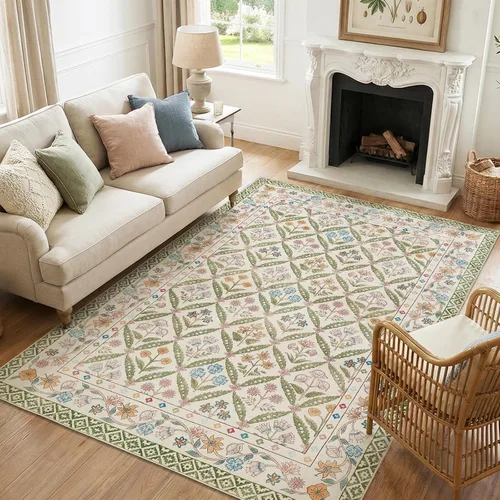 Vista 24 de jinchan Haden - Alfombra de entrada de 2 x 3 pulgadas, diseño floral vintage, lavable, suave, antideslizante, de pelo bajo, para puerta, cocina