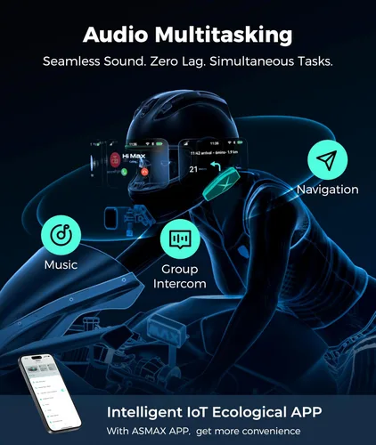 Vista 8 de ASMAX Auriculares Bluetooth para motocicleta F1s con control de voz F1s negro-1 paquete