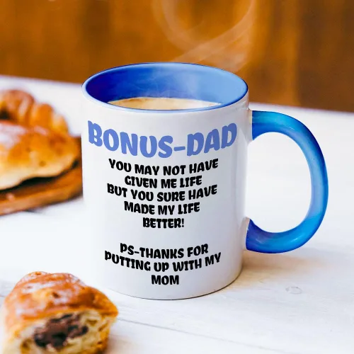 Vista 3 de Taza de café Bonus Dad de Fatbaby, divertidas tazas de café para regalo para padrastro de hija, hijo, hijastra, regalos para el Día del Padre