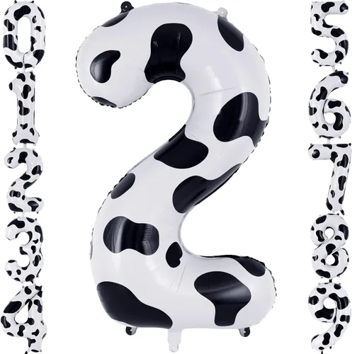 Vista 8 de Globo con el número 0 con estampado de vaca, globos grandes de cumpleaños con número de vaca de 40 pulgadas, globos de aluminio Mylar número 0
