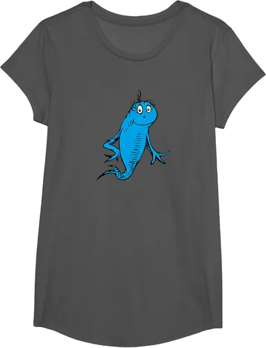 Vista 45 de Dr. Seuss Blue Fish Character - Camiseta con licencia oficial Negro