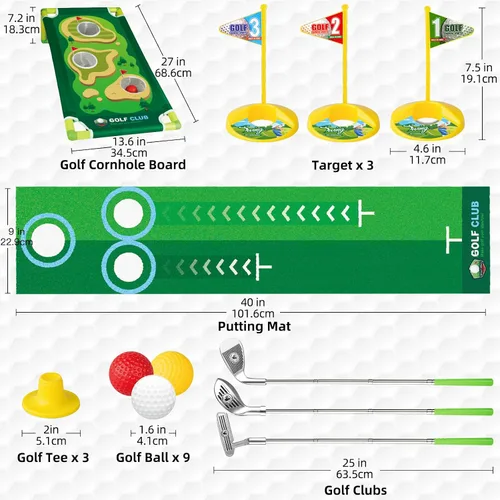 Vista 6 de Liberry Conjunto de golf para niños de 3, 4, 5, 6 años, para niños y niñas, juego de palos de golf retráctiles para niños pequeños con alfombrilla