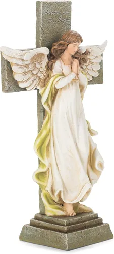 Vista 3 de Joseph's Studio by Roman Inc., Ángel conmemorativo con cruz, colección de jardín, estatua religiosa, santa familia, monumento, ángel, santo