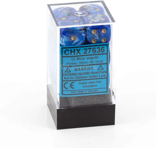 Vista 4 de DND - Juego de dados Chessex D&D de 0.630 in, juego de dados poliédricos de plástico azul y dorado, Dungeons and Dragons, incluye 12 dados – D6